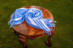 Aqua Blue Striped Kids Towel thumbnail 1